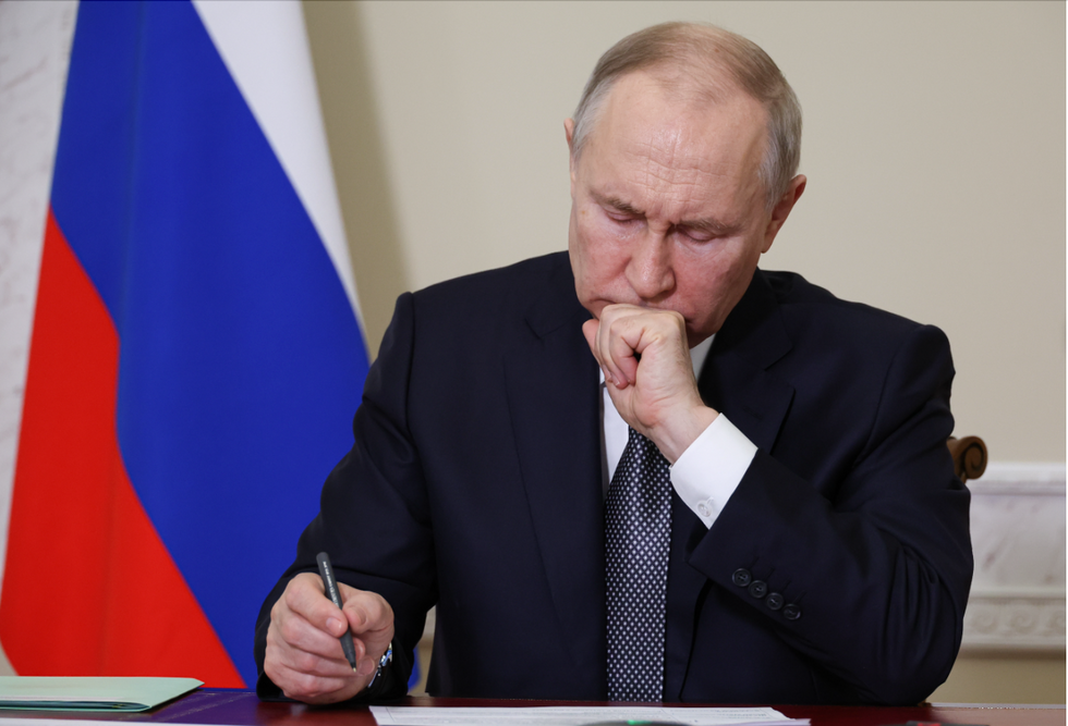 Image of ​President Vladimir Putin during a meeting with the Russian government via video link from the National Congress Palace