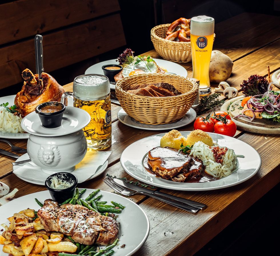 image of German food and beer on a table