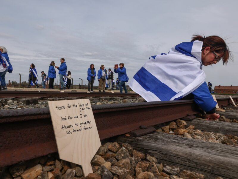 Image of participants attending the 35th anniversary of 'International March of the Living' at the former Nazi-German Auschwitz Birkenau concentration and extermination camp.