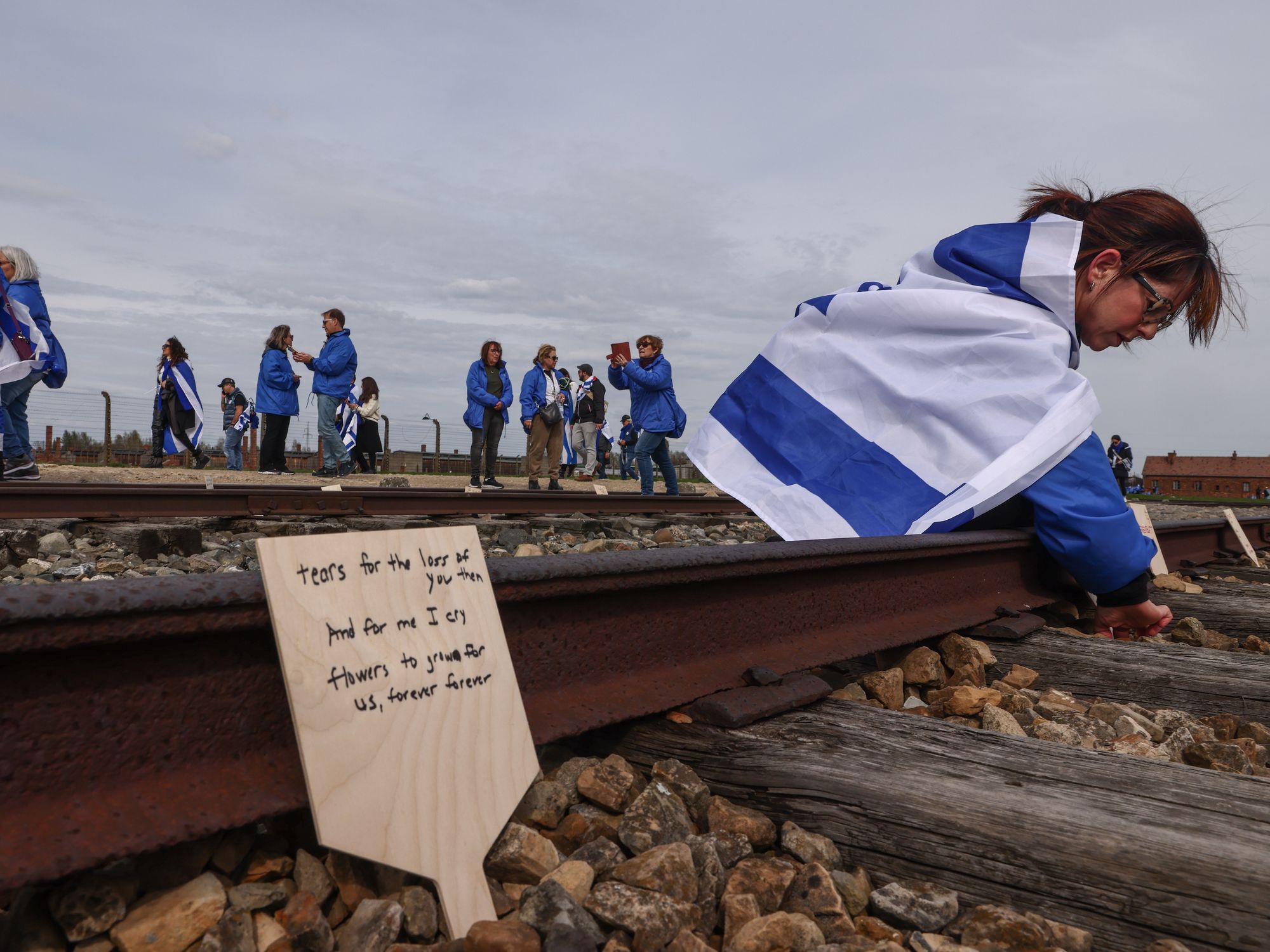 Image of participants attending the 35th anniversary of 'International March of the Living' at the former Nazi-German Auschwitz Birkenau concentration and extermination camp.