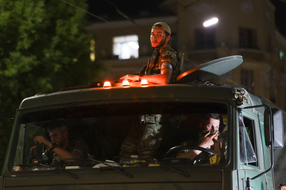 Image of PMC Wagner fighters leaving the headquarters of the Russian Southern Military District in Rostov-On-Don, Russia.