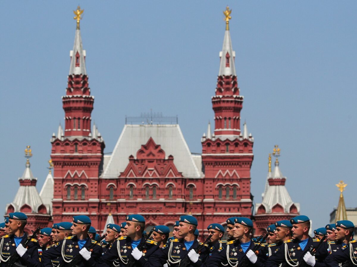 image of Russian solders in front of the red square.