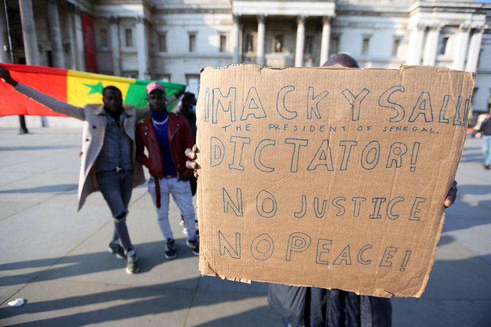 Image of Senegalese protesters in London against Sonko's arrest.
