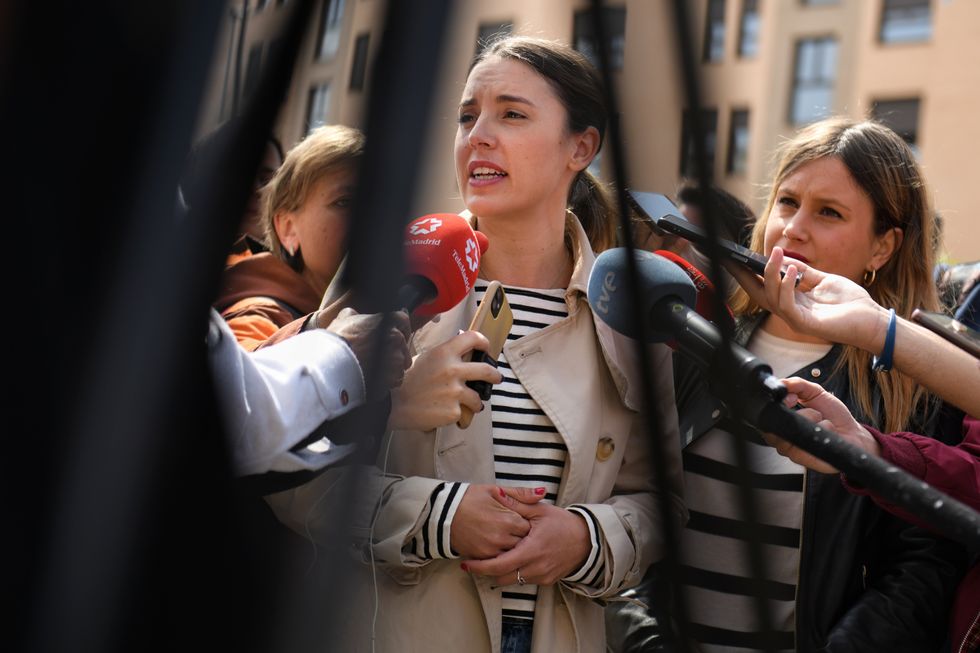 Image of The Minister of Equality, Irene Montero, and Podemos candidate for the Presidency of the Community of Madrid, Alejandra Jacinto in Madrid.