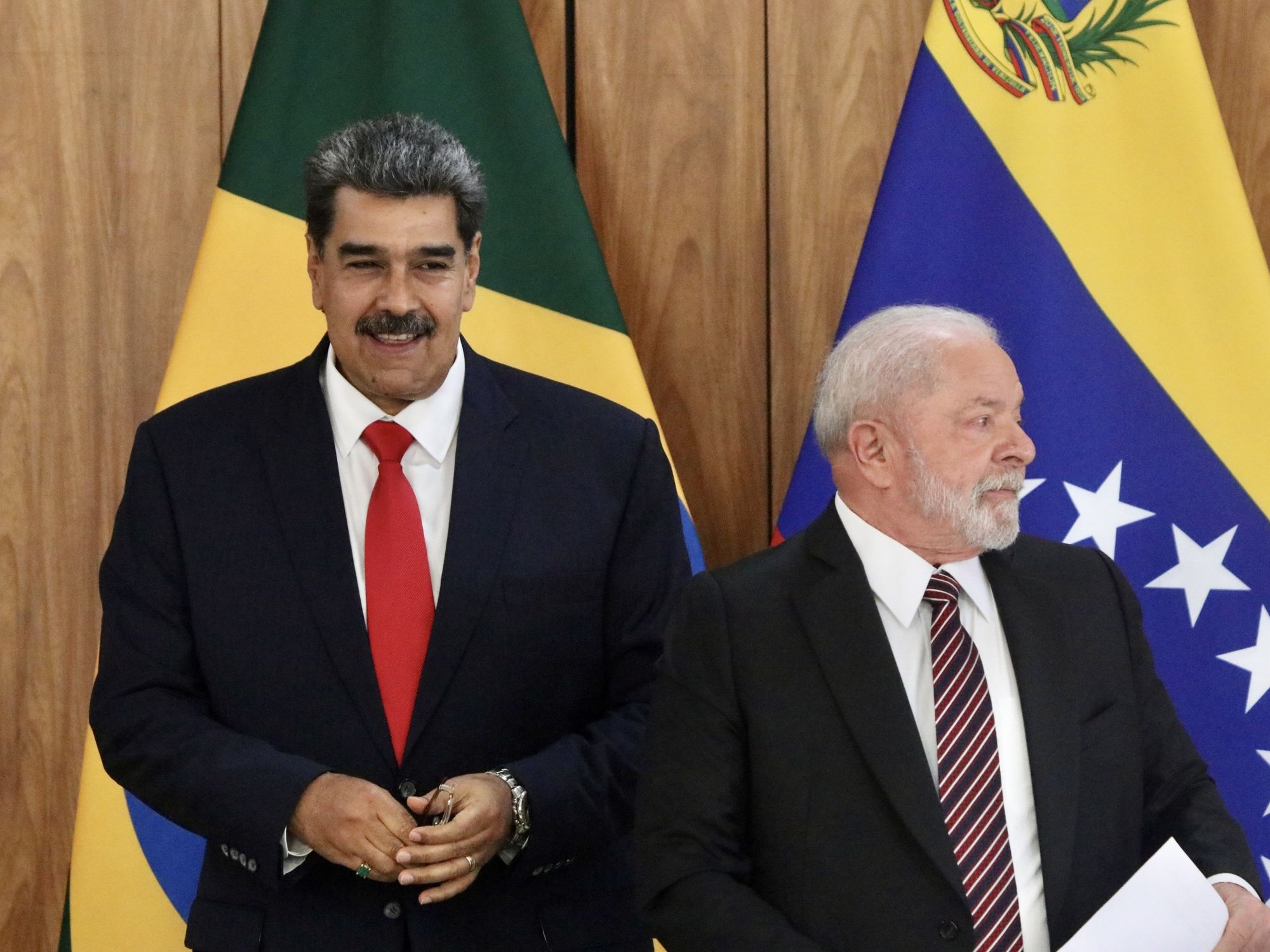 image of the President of Venezuela, Nicolas Maduro, during a press conference alongside the President of Brazil, Luiz Inacio Lula da Silva​.