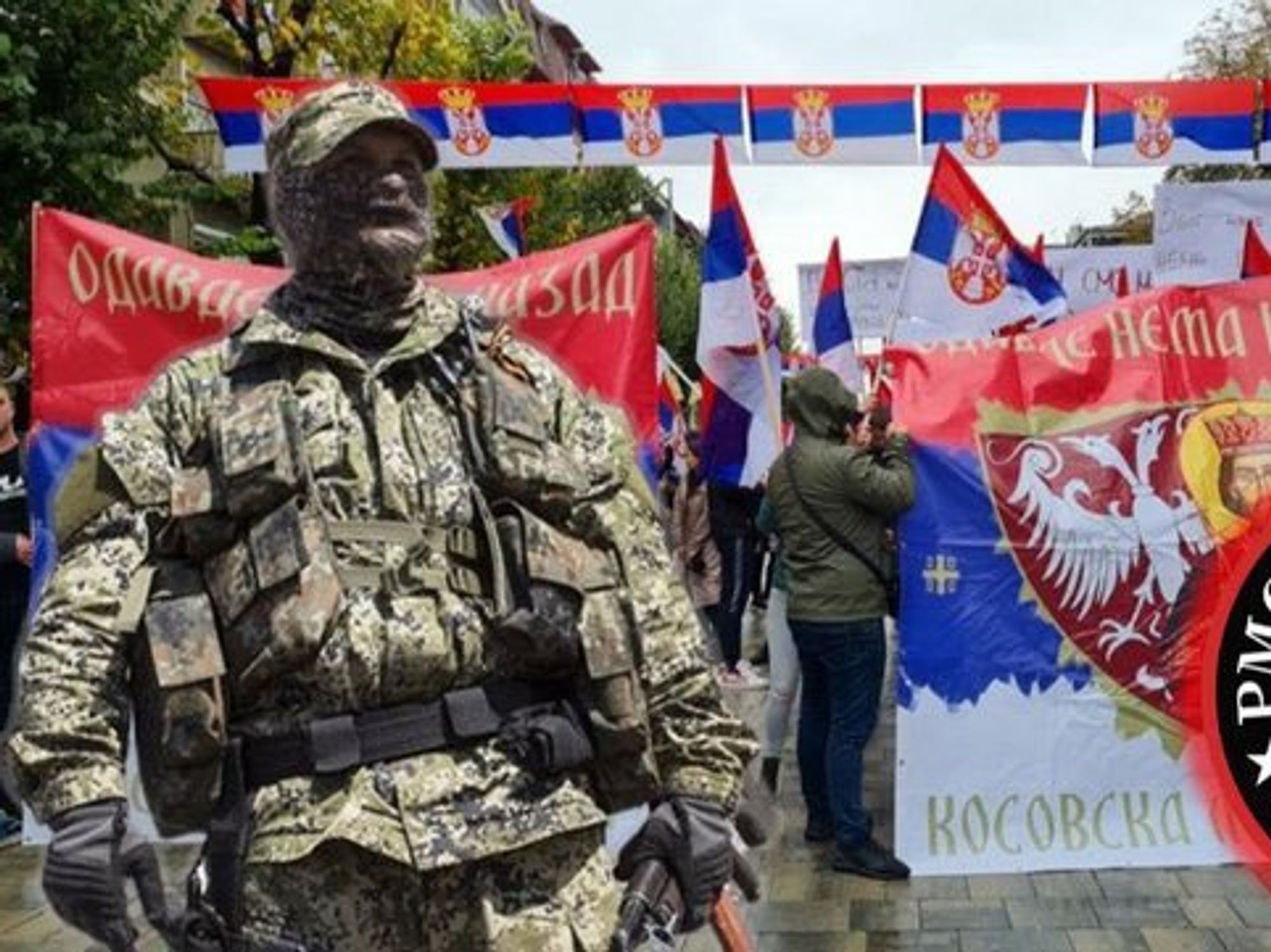 image of Wagner and Russian flags