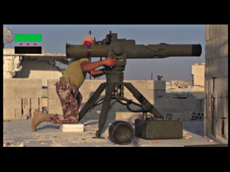 Image provide by FSA of its fighter firing BGM-71 Tow missile in Homs, Syria