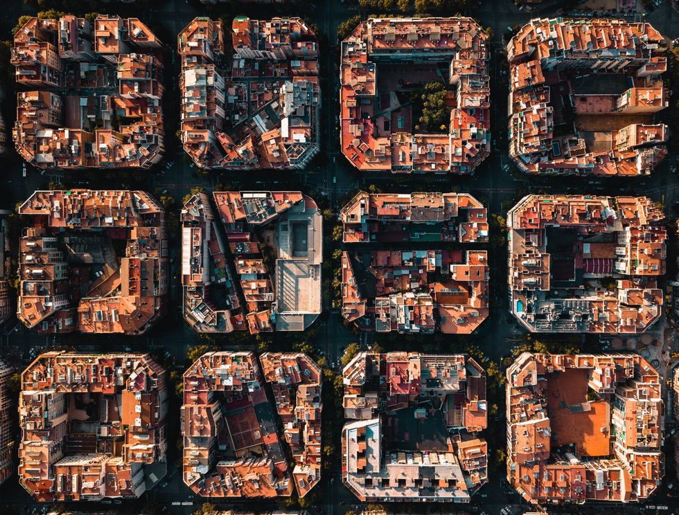 Image showing an aerial view of Barcelona city buildings.