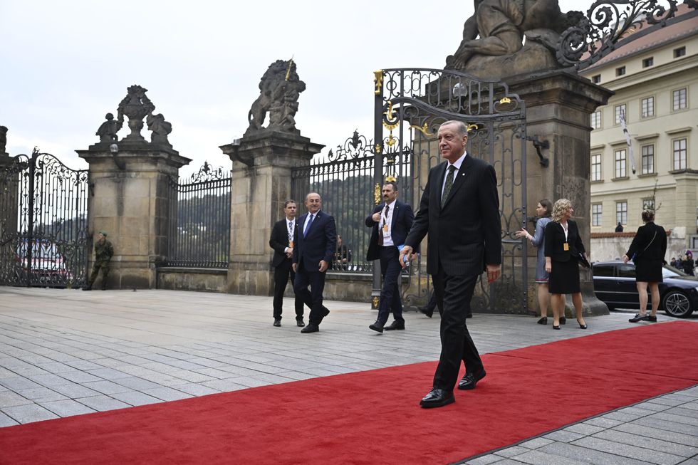 Image showing Turkish President Recep Tayyip Erdogan coming to first meeting of European Political Community. He walks on a red carpet.