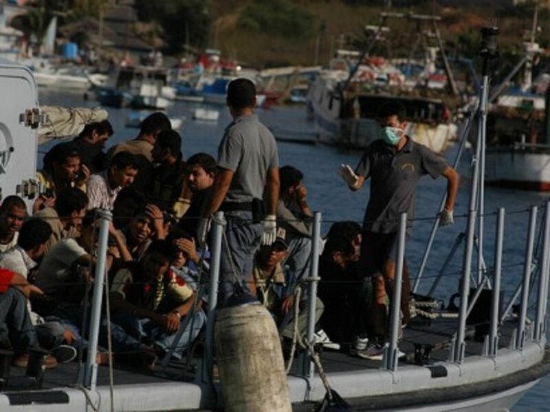 Immigrants in the port of Lampedusa