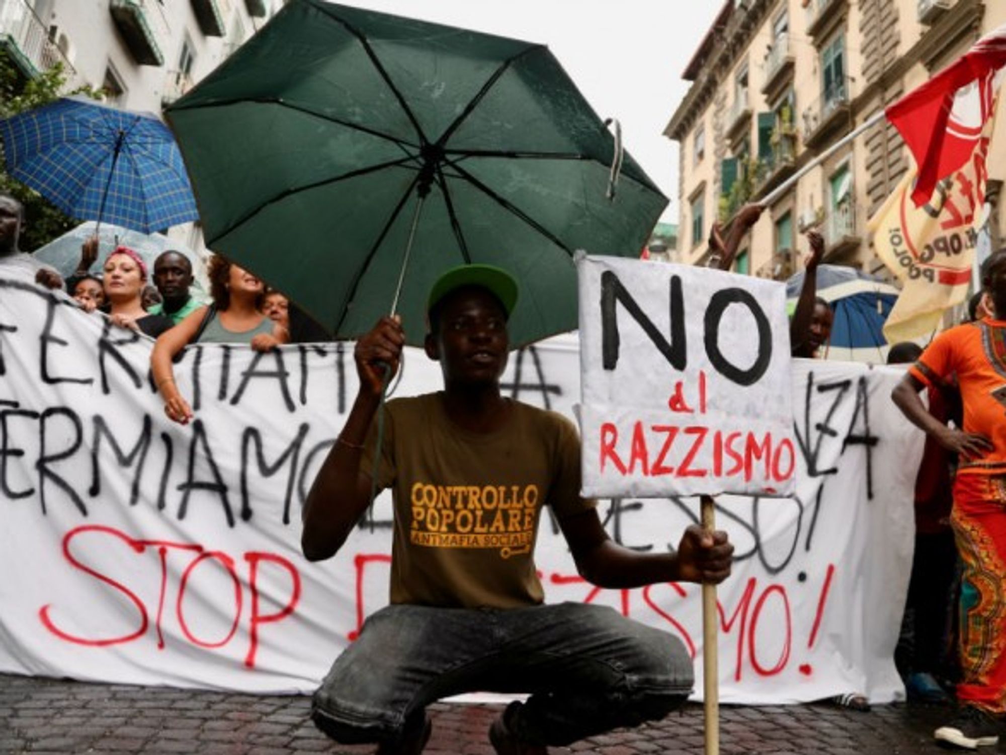 Immigrants protesting against racism in Naples, Italy