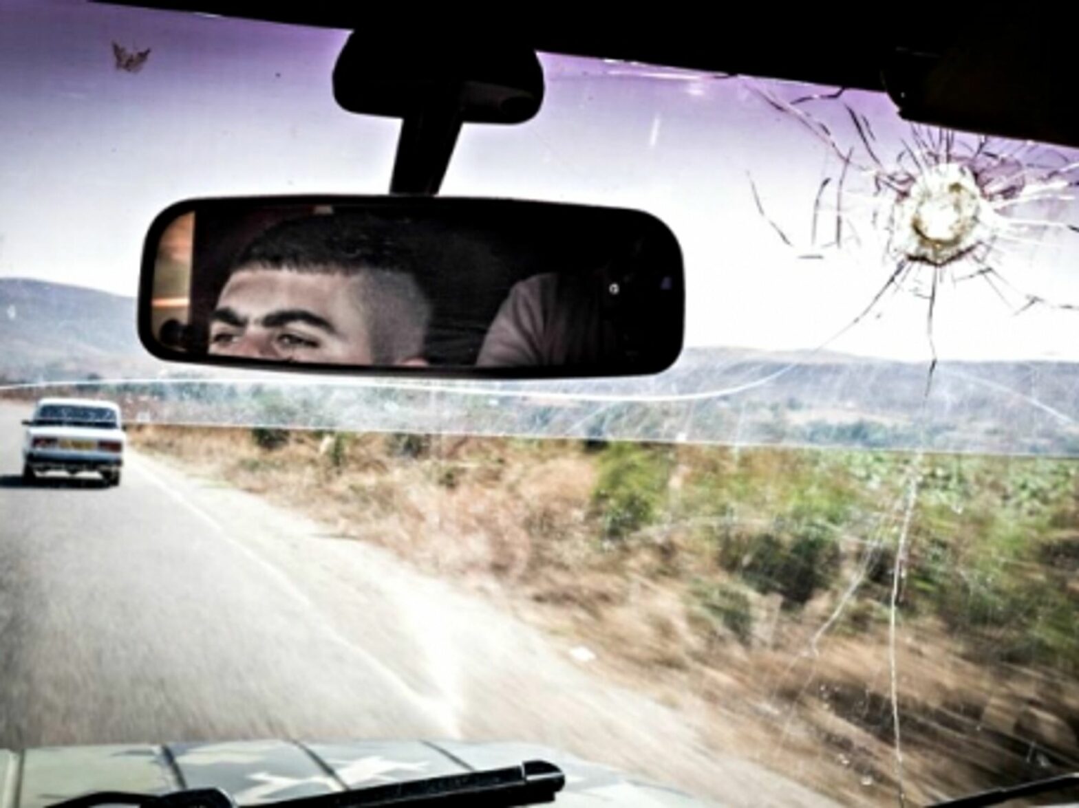 In a car near the border with Azerbaijan, 30km from the capital Stepanakert