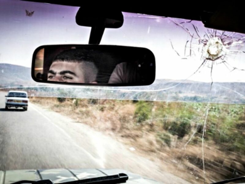In a car near the border with Azerbaijan, 30km from the capital Stepanakert