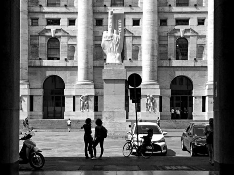 In front of Milan's Borsa Italiana stock exchange