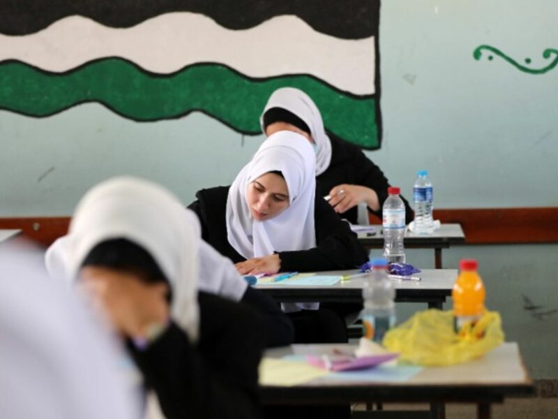 In Gaza City, Palestinian students sit for their final high school exams, known as “Tawjihi,” that will qualify them to enter college