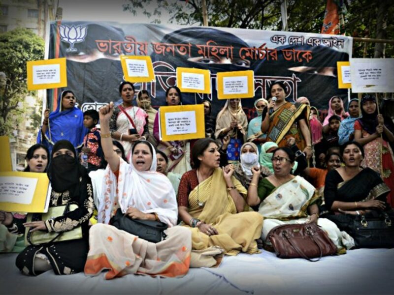 In India, Muslim women hold poster to protest Triple talaq divorce practice