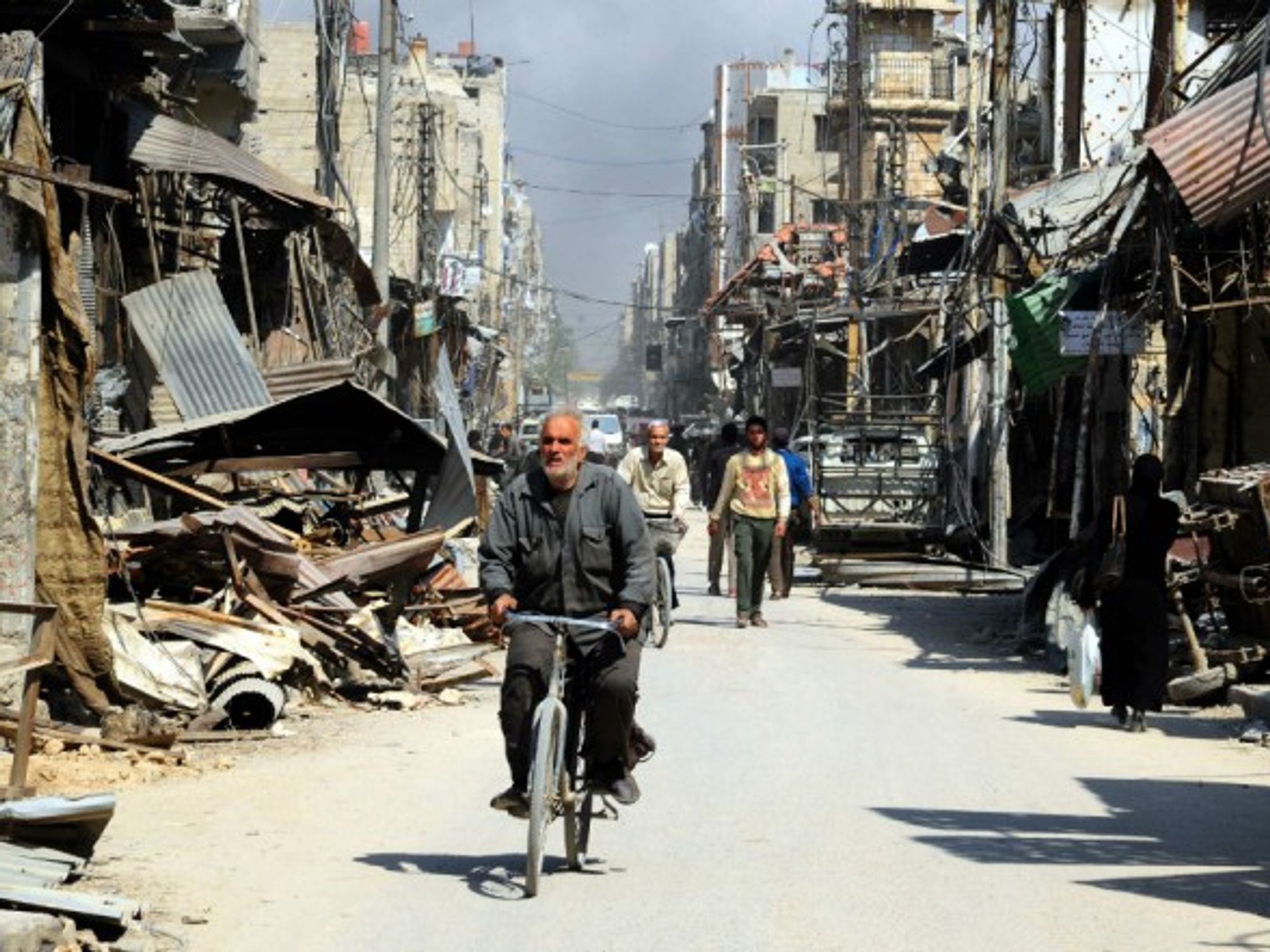 In the ruins of Douma on Monday.