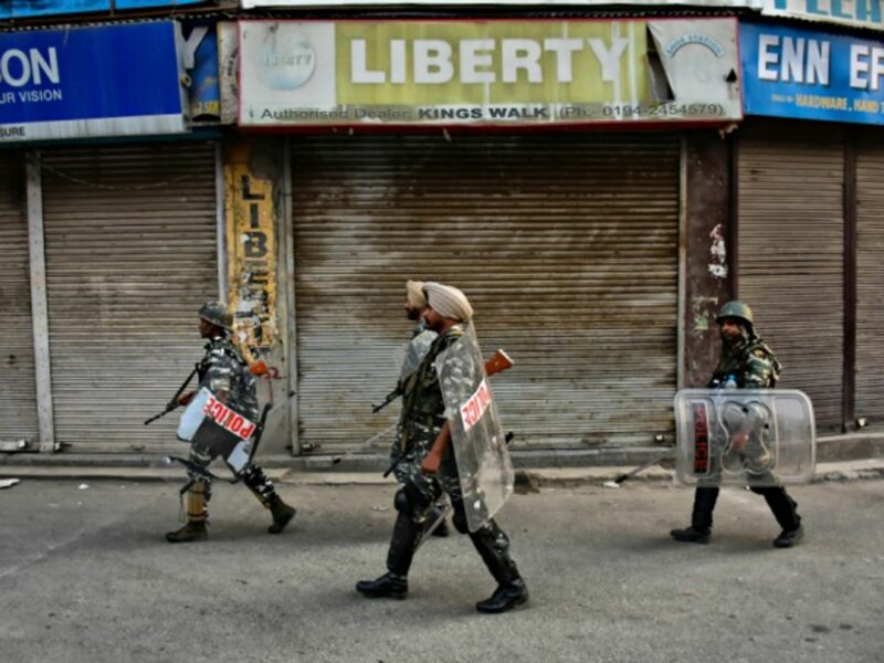 Indian forces in Shrinagar, Kashmir, on Aug. 5