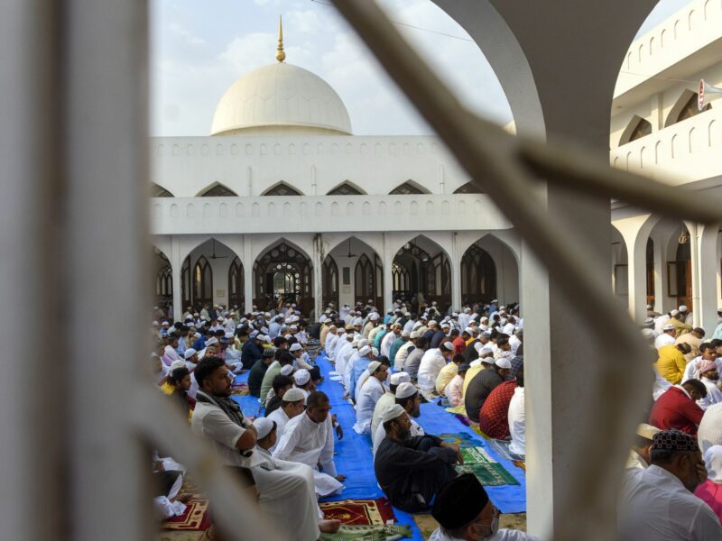 Indian Muslims at the mosque on the occasion of Eid-ul-Fitr in New Delhi, India.​