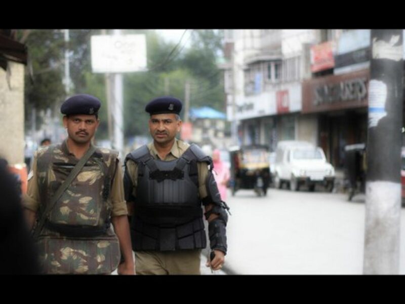Indian soldiers on patrol in Srinagar, Kashmir.