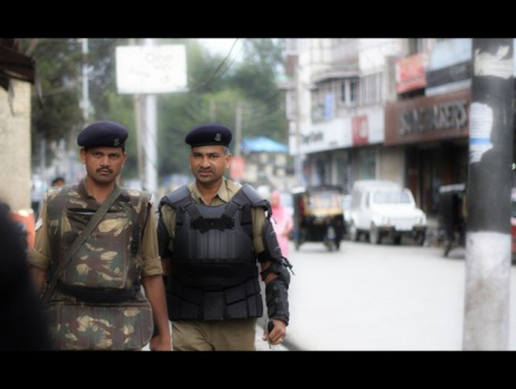 Indian soldiers on patrol in Srinagar, Kashmir.