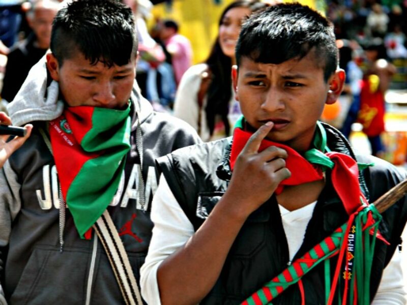 Indigenous children in Colombia protest in Bogota in November 2015