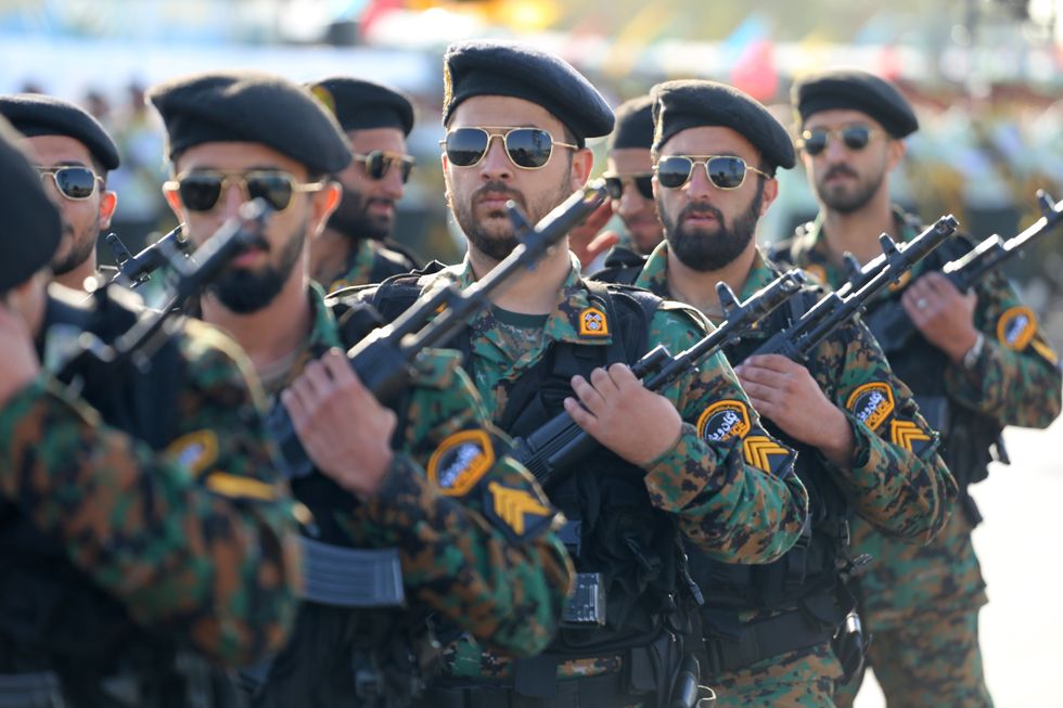 Iranian Police Special Force Units march during an annual military parade in Tehran.