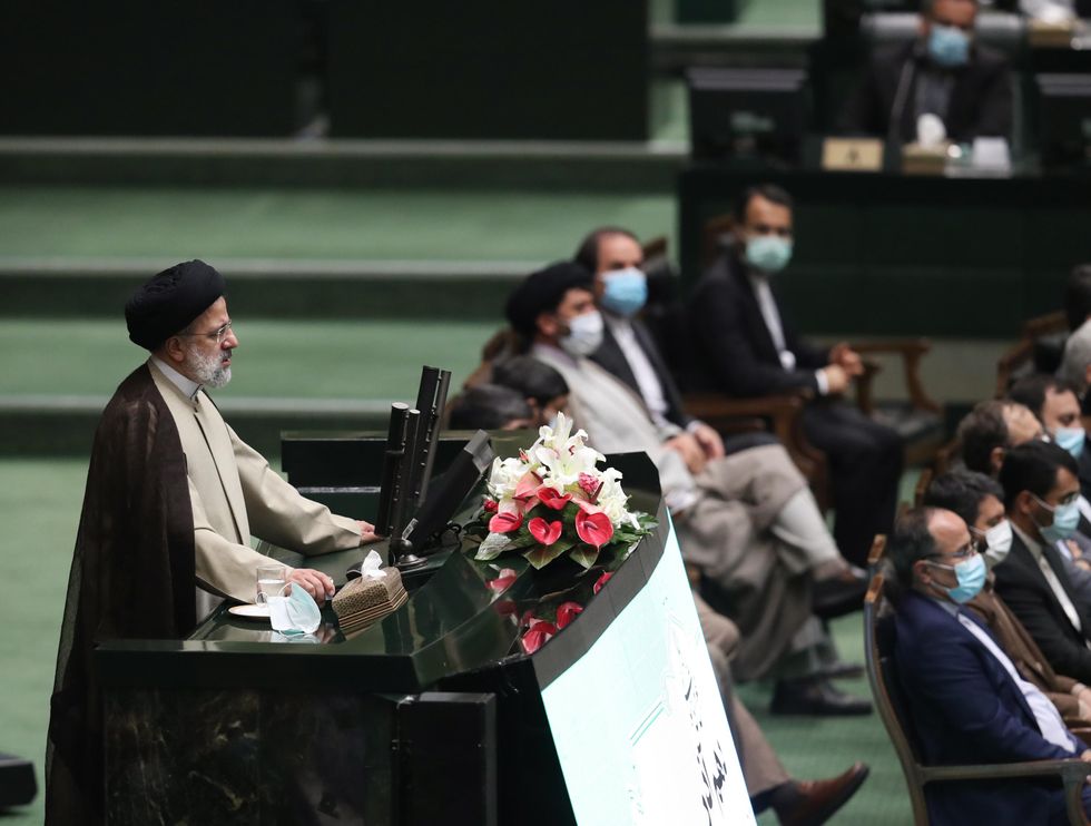 Iranian President Ebrahim Raisi speaking during a parliament session