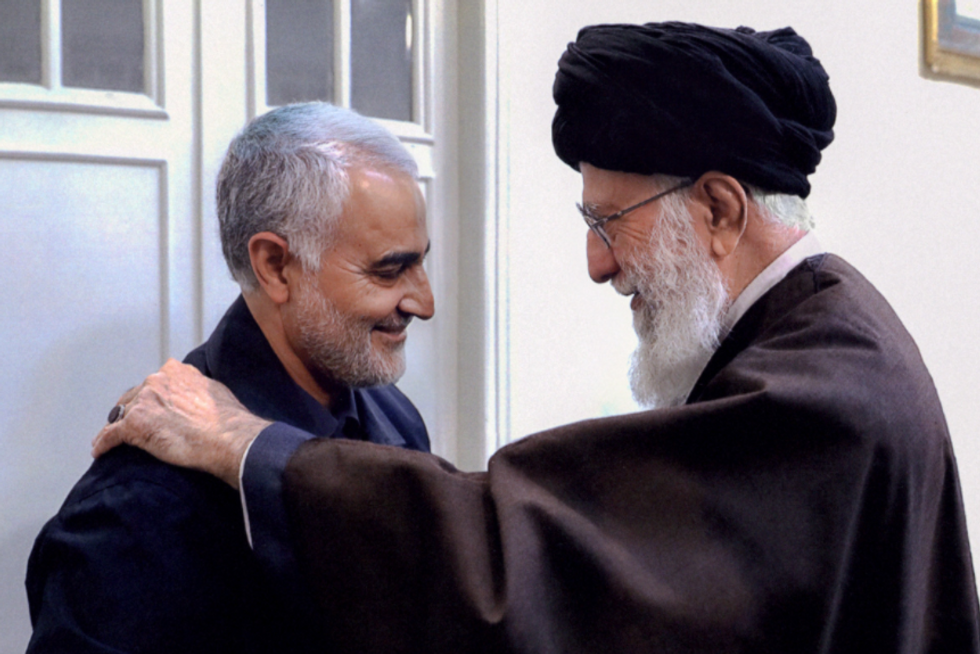 Iranian Supreme Leader Ayatollah Ali Khamenei and Iranian Revolutionary Guards Corps (IRGC) Lieutenant general and commander of the Quds Force Qasem Soleimani in Tehran