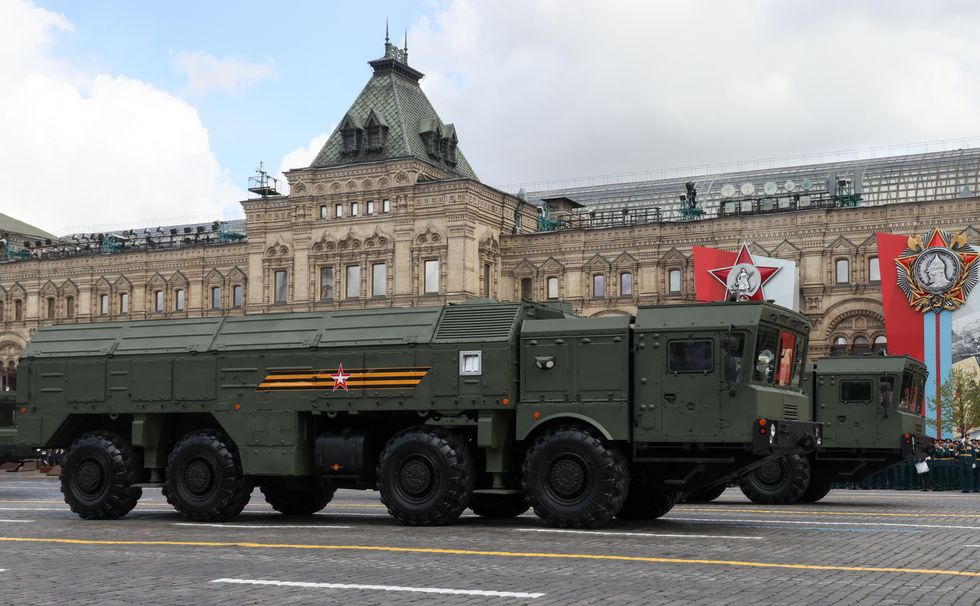 Iskander-M mobile short range ballistic missile systems roll down Moscow's Red Square during a Victory Day military