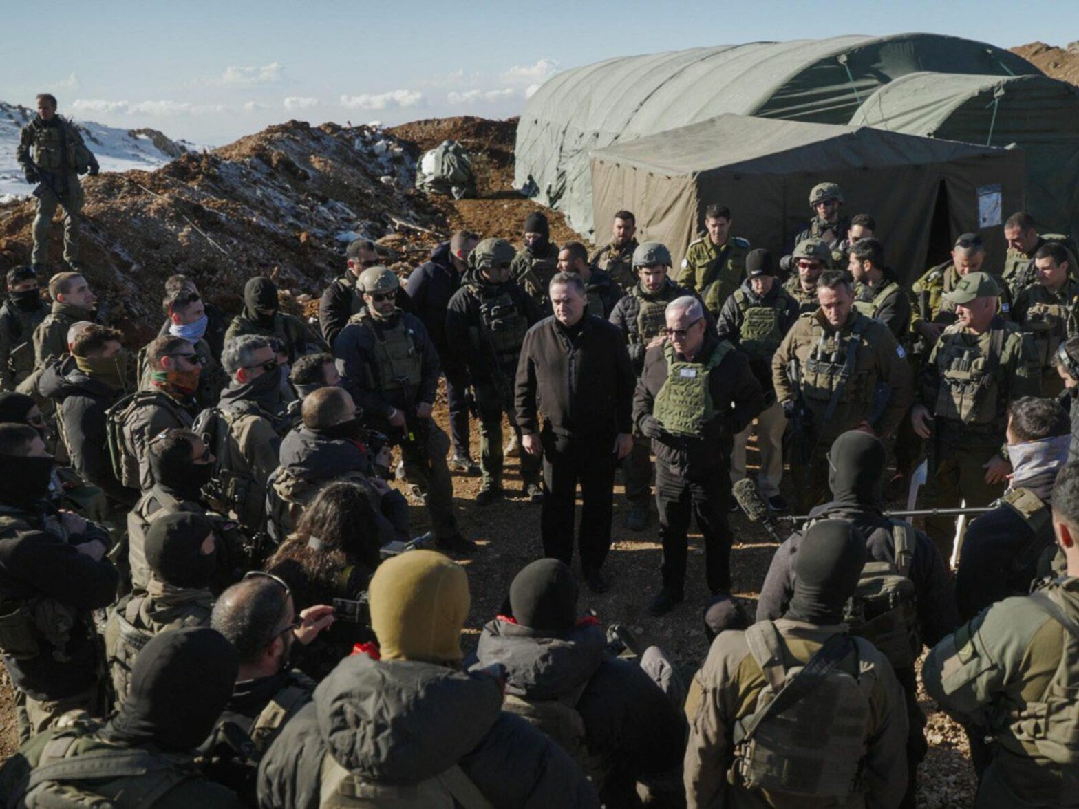 Israeli Prime Minister Bejamin Netanyahu holds an assessment on the Syrian summit of Mt. Hermon with Defense Minister Israel Katz, IDF Chief-of-Staff Lt.-Gen. Herzi Halevi, Head of Northern Command Ori Gordin and ISA Director Ronen Bar, Israel, Dec. 17, 2024.​