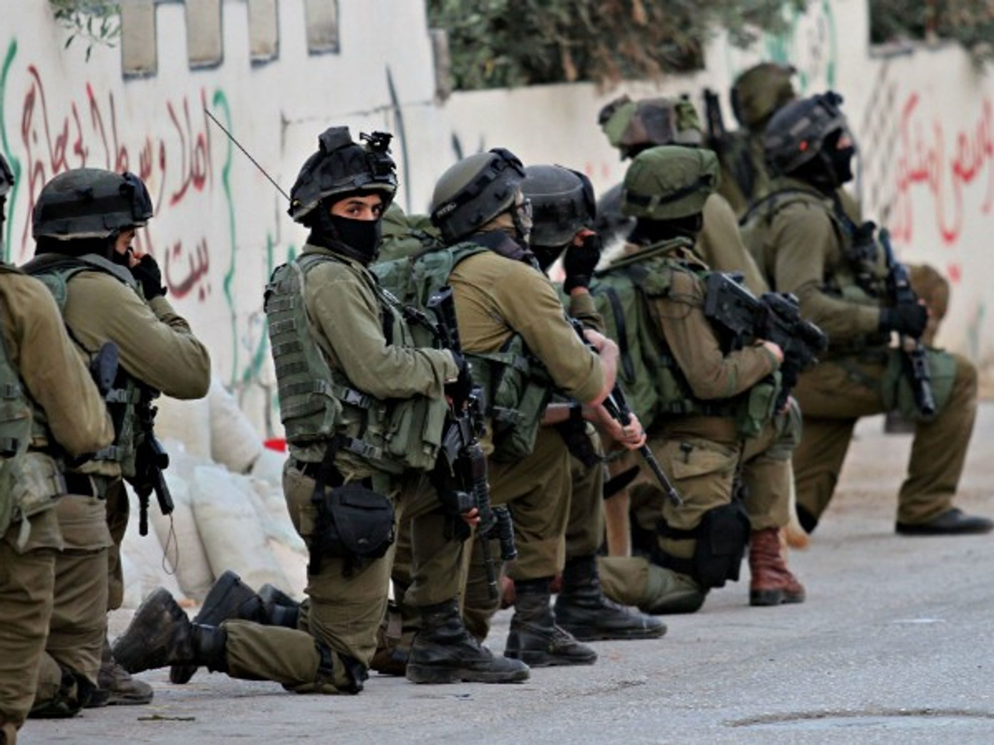 Israeli soldiers patrolling a street in the Palestinian city of Nablus in May 2016