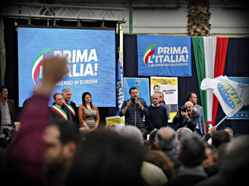 Italian Interior Minister Matteo Salvini stirs his crowd in Caserta.