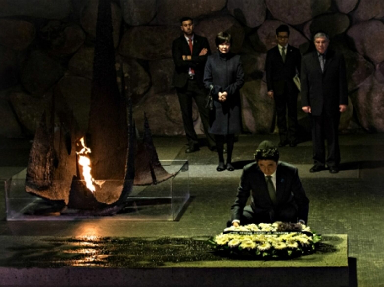 Japan's PM Shinzo Abe at Jerusalem's Yad Vahsem Holocaust memorial museum in January.