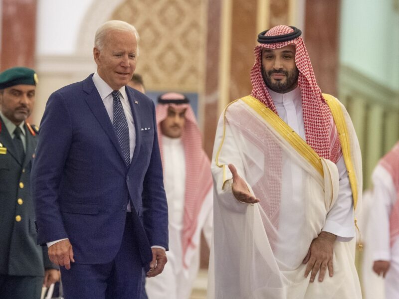JEDDAH, July 16, 2022 Saudi Crown Prince Mohammed bin Salman Al Saud (R) welcomes U.S. President Joe Biden at the Al-Salam Palace in Jeddah, Saudi Arabia, July 15, 2022. (Saudi Press Agency/Handout via Xinhua) (Credit Image: © Saudi Press Agency/Xinhua via ZUMA Press)