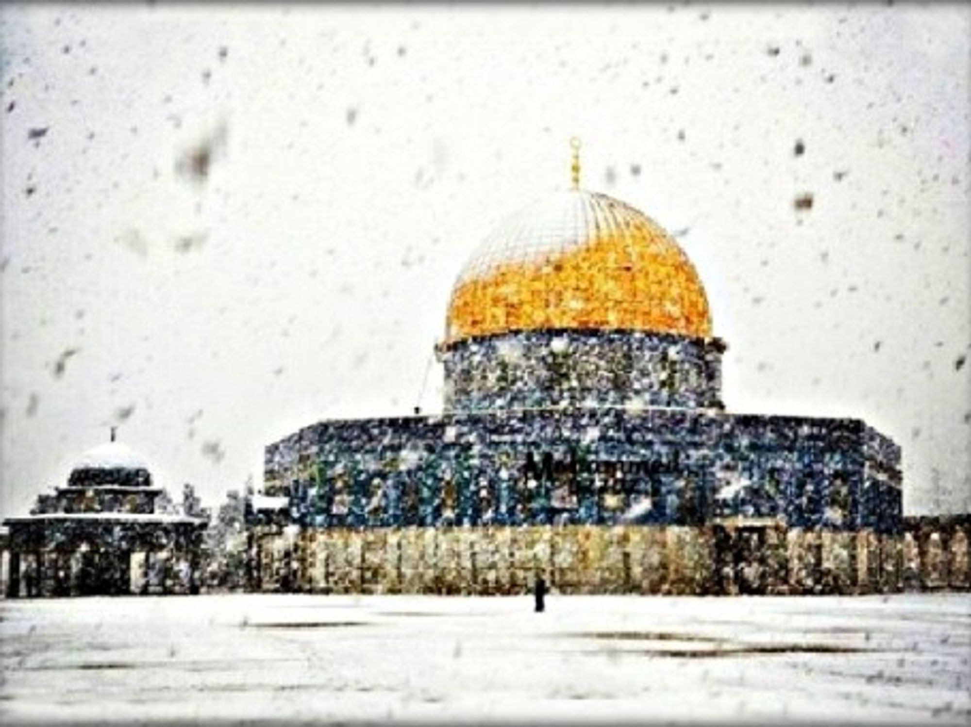 Jerusalem's Dome of the Rock under December snow