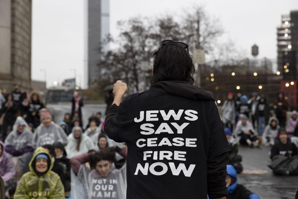 Jewish Voice For Peace protest near New York's Manhattan Bridge on Nov. 23