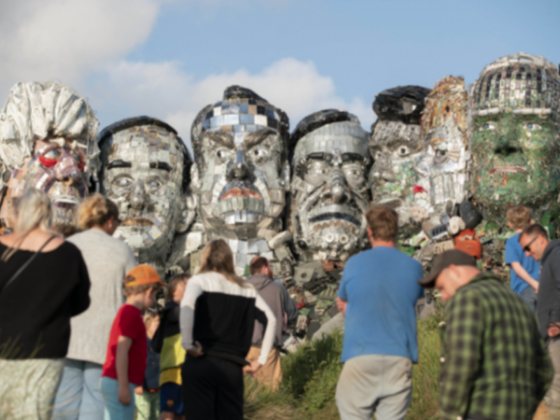 Joe Rush's “Mount Recyclemore” in Cornwall, UK, uses e-waste to depict G7 leaders