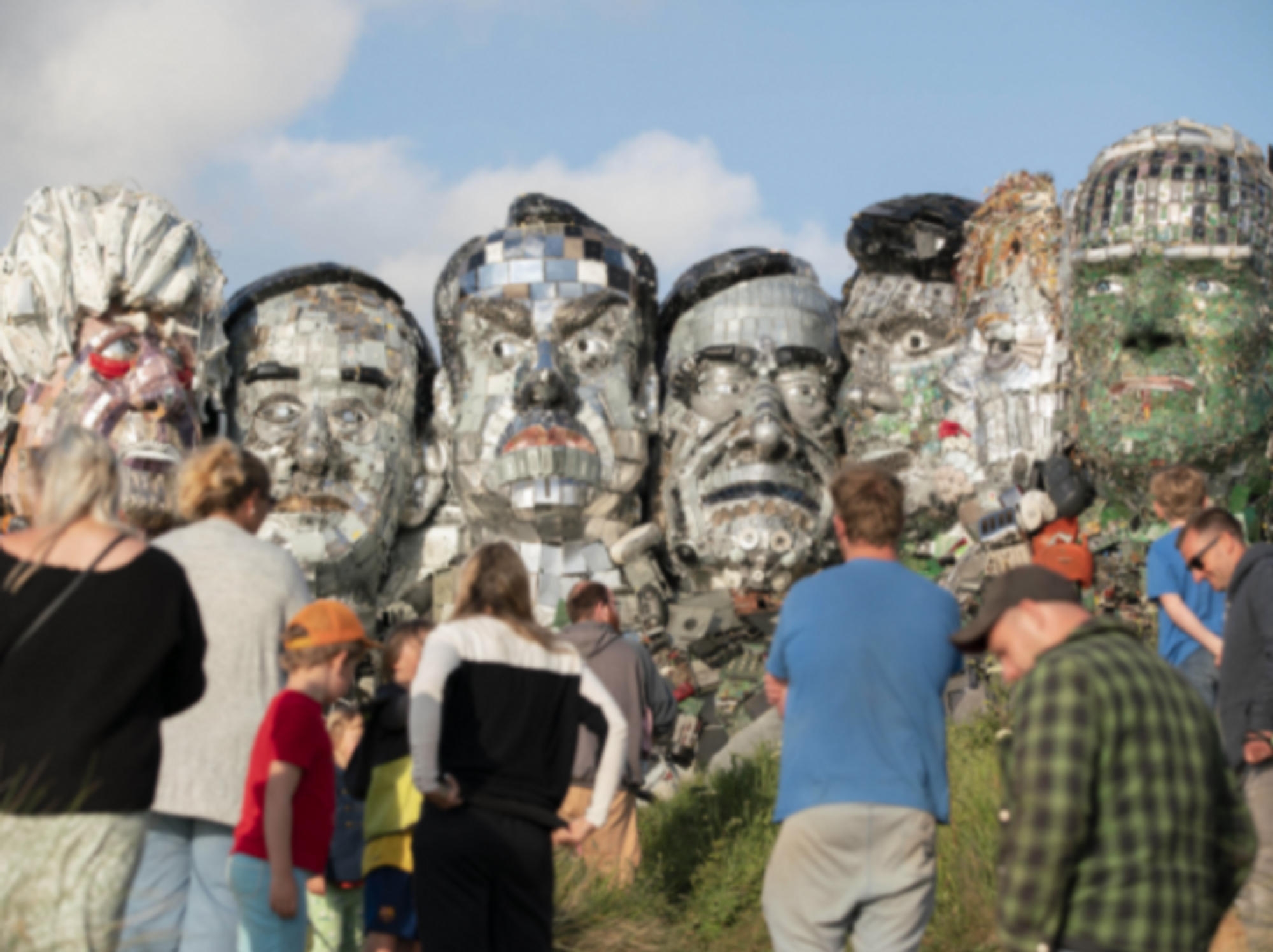 Joe Rush's “Mount Recyclemore” in Cornwall, UK, uses e-waste to depict G7 leaders