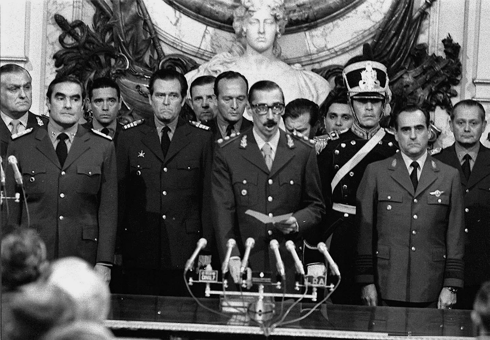 Jorge Rafael Videla swearing an oath as President of Argentina in 1976