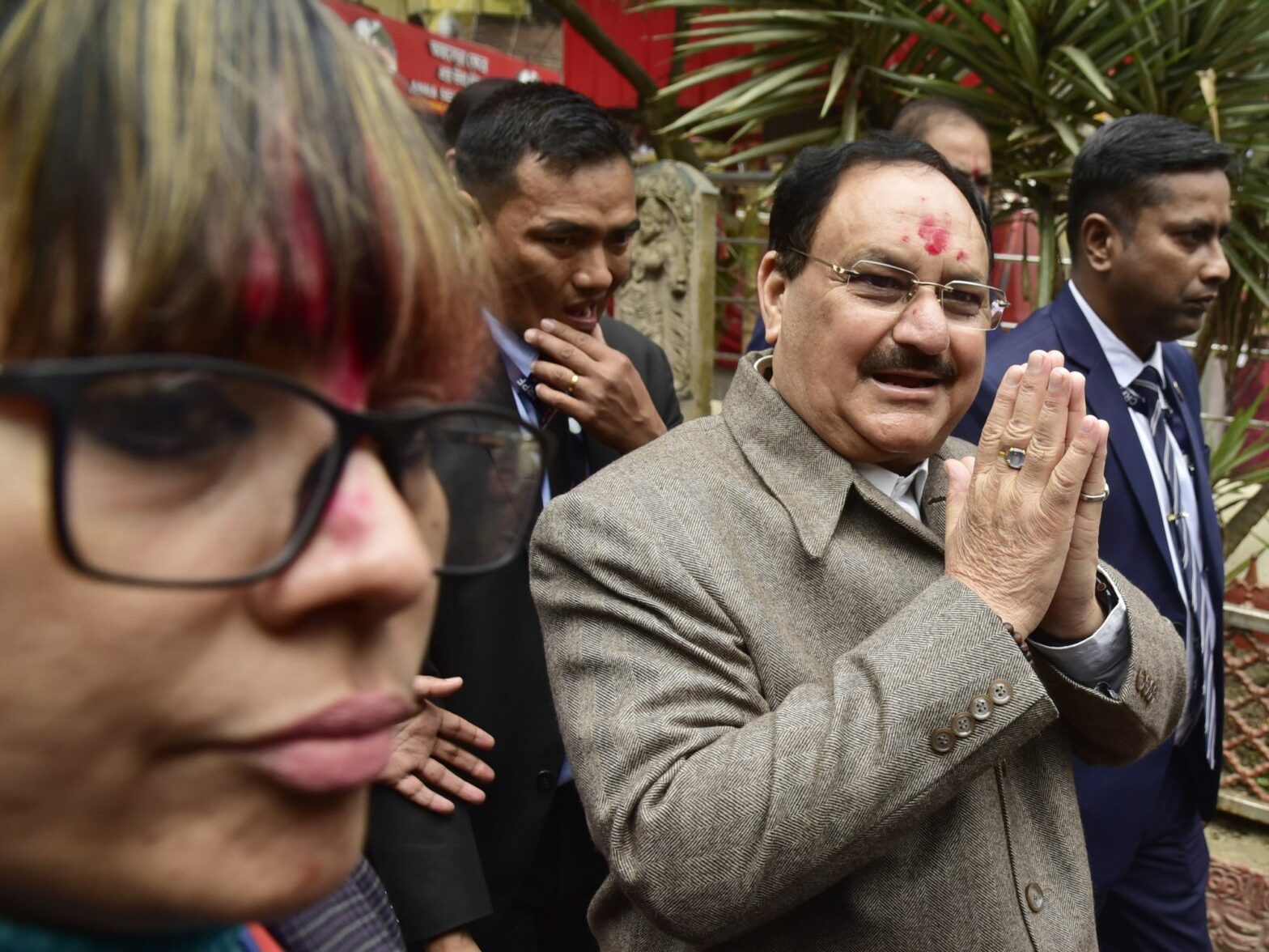 JP Nadda national president of Bharatiya Janata Party (BJP) comes out after offering prayer at Kamakhya temple in Guwahati India.