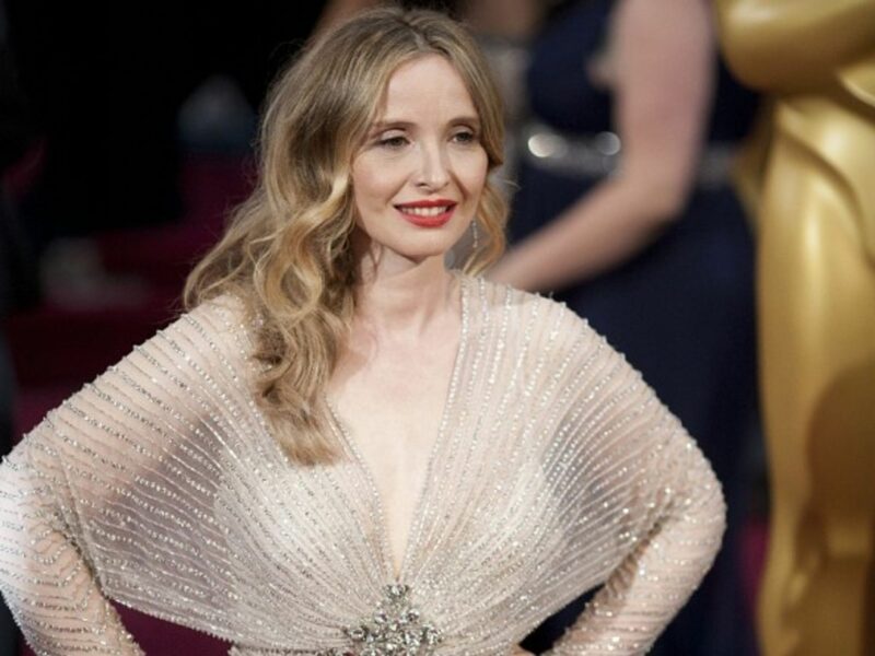 Julie Delpy walks the red carpet at the 86th Academy Awards in Hollywood, California