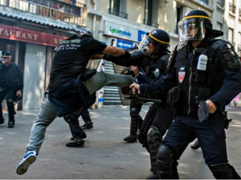 July 19 clashes between anti-riot police and pro-Palestinian protesters in Paris.