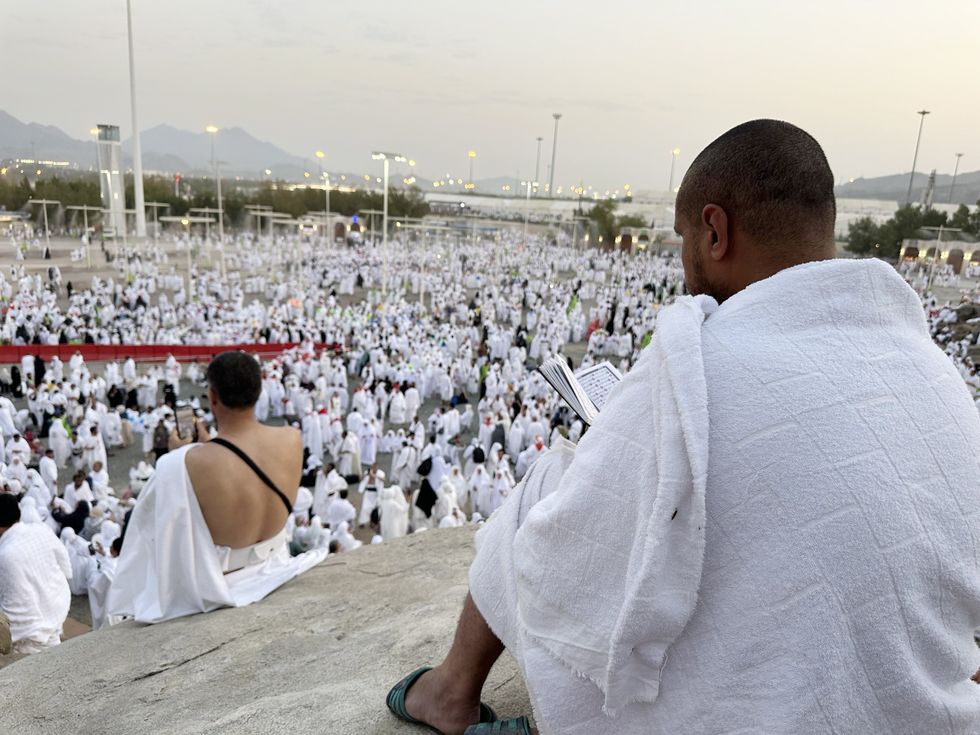 June 15, 2024, Mecca, Mecca, Saudi Arabia: Muslim pilgrims pray at dawn on Saudi Arabia's Mount Arafat, also known as Jabal al-Rahma or Mount of Mercy, during the climax of the Hajj pilgrimage on June 15, 2024. More than 1.5 million Muslims will pray on Mount Arafat in soaring temperatures on June 15, in the high-point and most gruelling day of the annual Hajj pilgrimage, one of the five pillars of Islam that must be performed at least once by all Muslims who have the means to do so (Credit Image: © Medhat Hajaj/APA Images via ZUMA Press Wire)