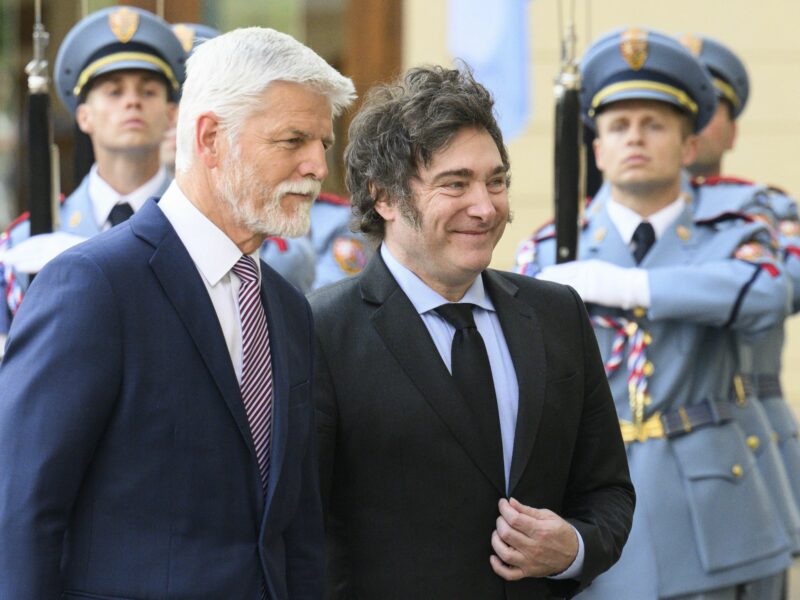 June 24, 2024, Praha, Czech Republic: Czech President Petr Pavel (left) welcomes Argentine President Javier Milei (right) on June 24, 2024, at the Prague Castle, Czech Republic. (Credit Image: © Michal Kamaryt/CTK via ZUMA Press)
