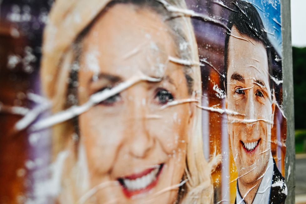 June 30, 2024, Saint-Clü©Ment, Auvergne Rhü´Ne-Alpes, France: Illustration of a campaign poster for the legislative elections of the far-right Rassemblement national (RN), showing Jordan Bardella (R) and Marine Le Pen (L), in Saint-Clement, Allier, on June 30, 2024. The RN and its allies won the first round of the elections, with 33,13 percent followed by the left-wing coalition Nouveau Front populaire (New Popular Front), 27,99 percent. (Credit Image: © Adrien Fillon/ZUMA Press Wire)
