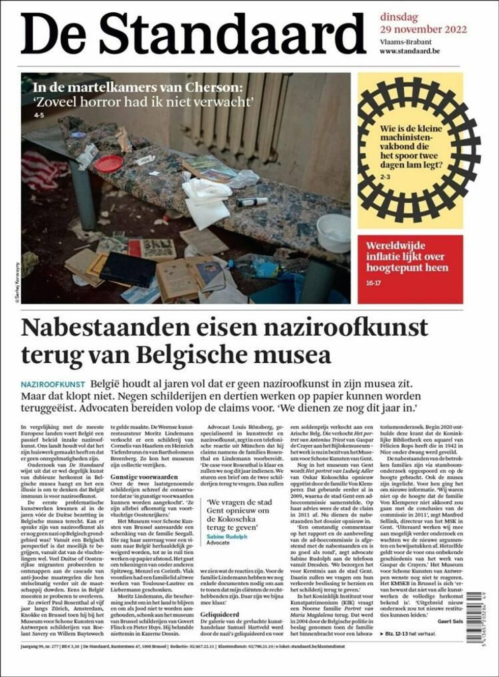 Kherson Horror On Belgian Daily Front Page