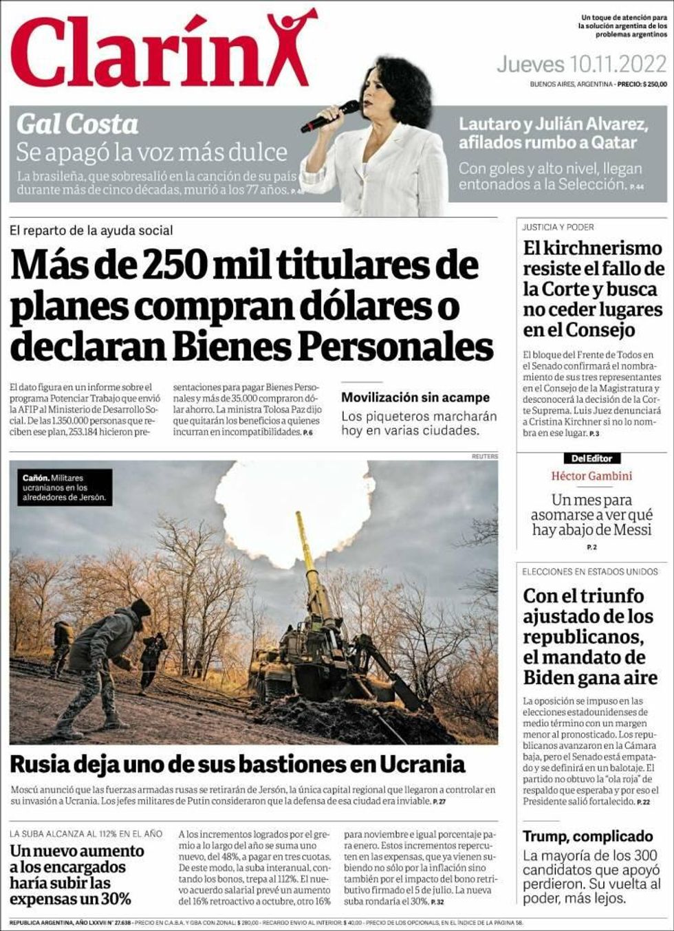 Kherson Pullout On Argentine Front Page