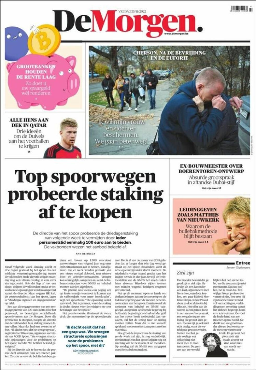Kherson Tears On Belgian Daily Front Page
