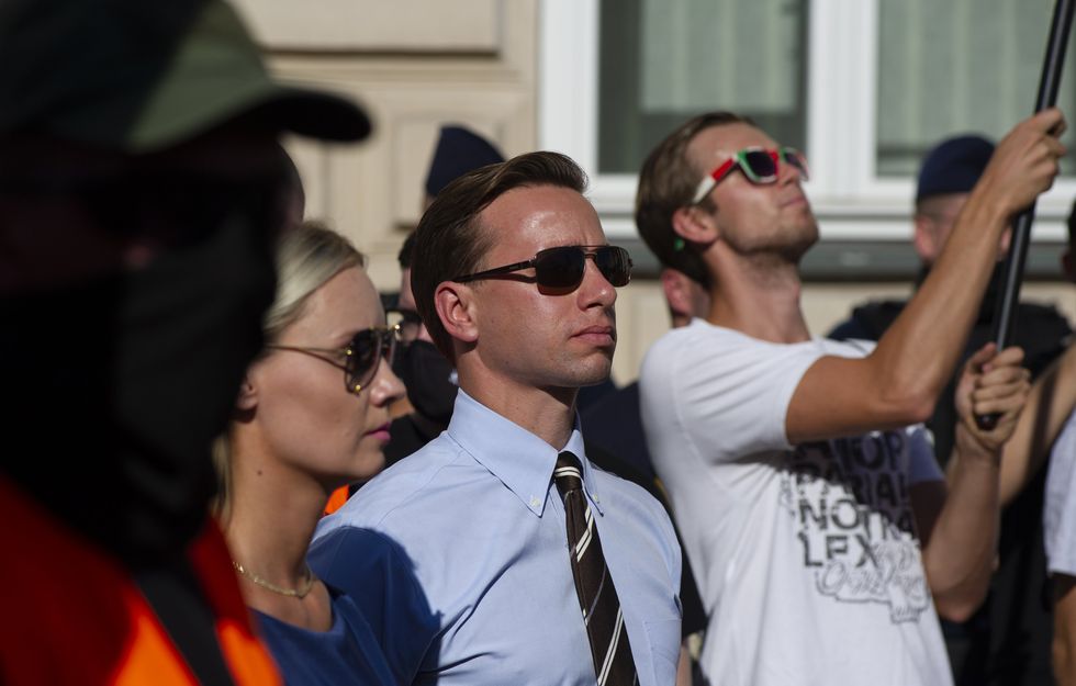 Krzysztof Bosak is seen during a demonstration on August 16, 2020 in Warsaw, Poland.